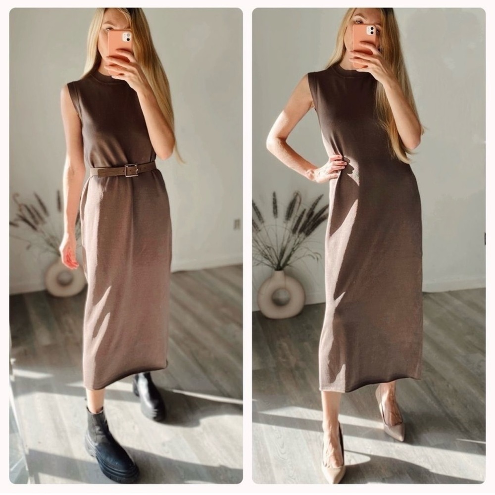ZARA Long Knit Taupe Dress Sleeveless heavy